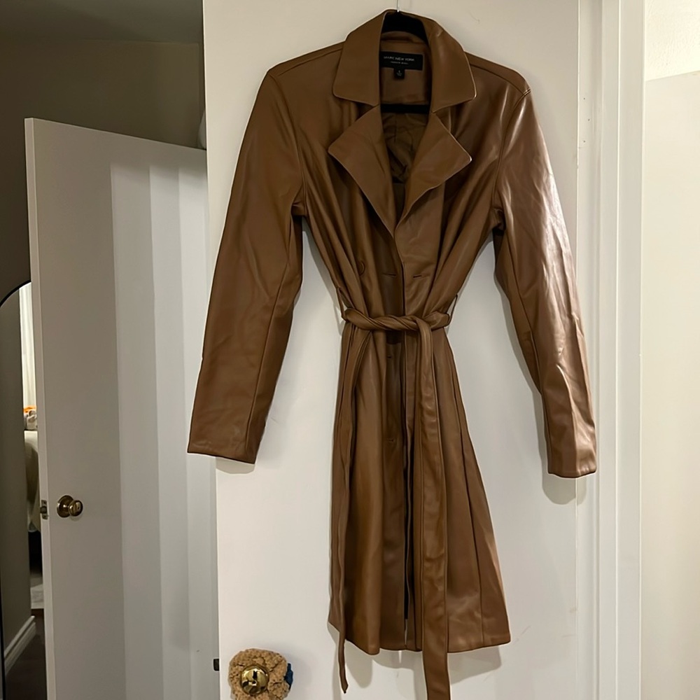 Marc New York Brown Faux Leather, Belted Trench Coat - S